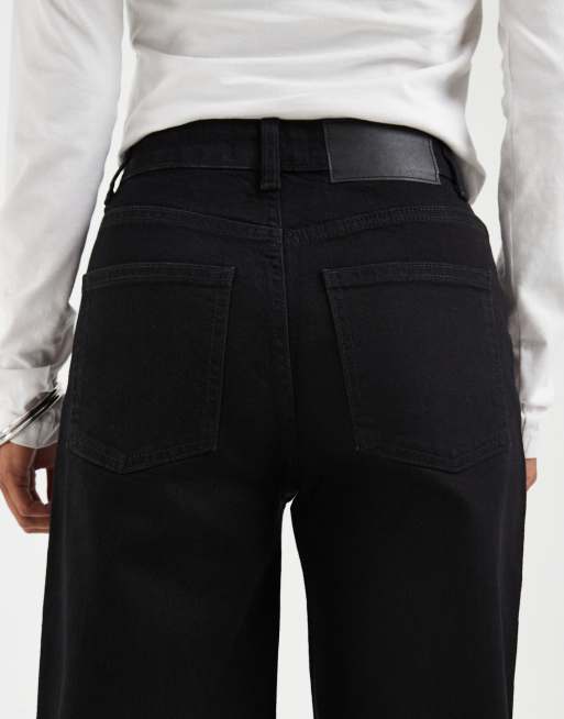 ASOS DESIGN Petite high waist wide leg jeans with front pockets in black, 5 of 5