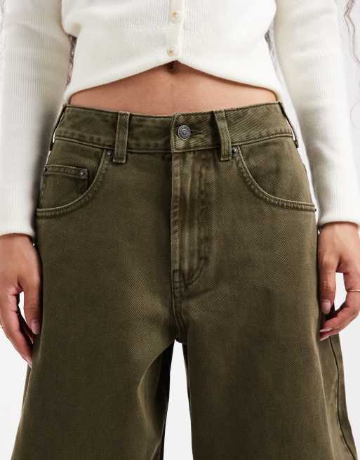 ASOS DESIGN Petite high waisted barrel leg jeans in khaki, 5 of 5