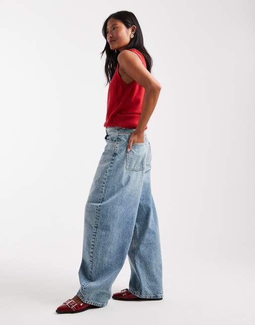 ASOS DESIGN Petite high waisted barrel leg jeans in pale vintage wash