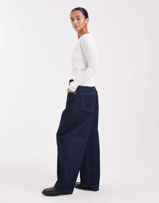 ASOS DESIGN Petite high waist barrel leg jeans in rinse wash