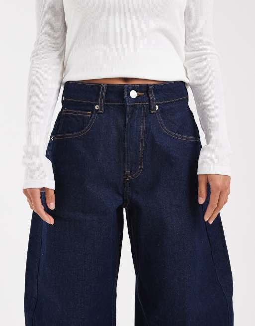 ASOS DESIGN Petite high waist barrel leg jeans in rinse wash