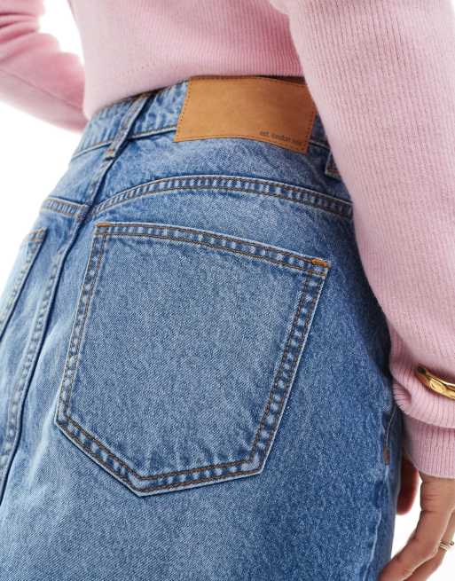 ASOS DESIGN Petite high waisted mini skirt in midwash