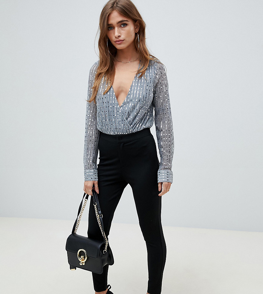 ASOS DESIGN Petite high waisted stretch pants in black