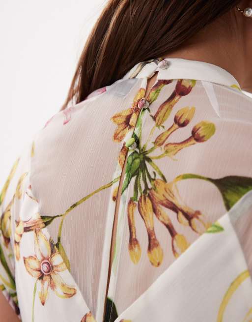 ASOS DESIGN Petite - Højhalset maxikjole i chiffon med blomstermønster og tørklædekant, 4 af 4