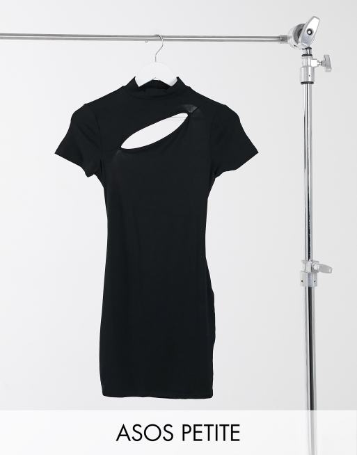 Asos Design Petite Hochgeschlossenes T Shirt Minikleid Mit Cutout Riemchendesign Am Rucken In Schwarz Asos