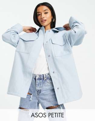 ASOS DESIGN Petite hooded brushed shacket in baby blue