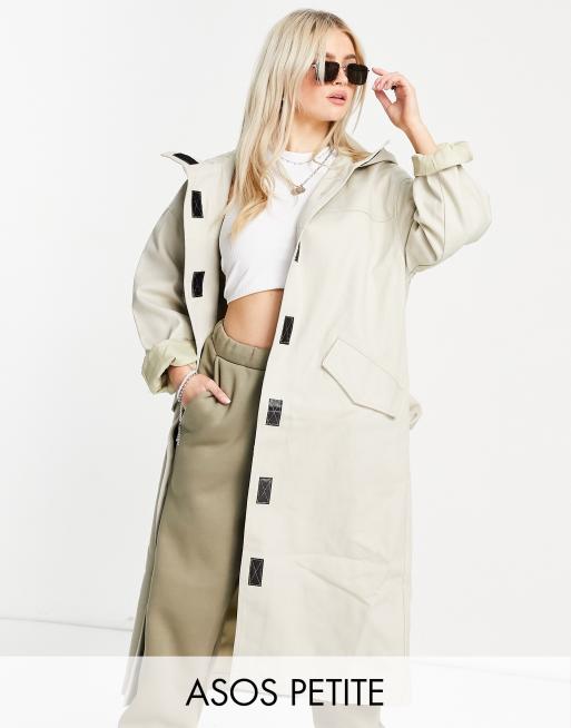 ASOS DESIGN Petite hooded trench coat in stone