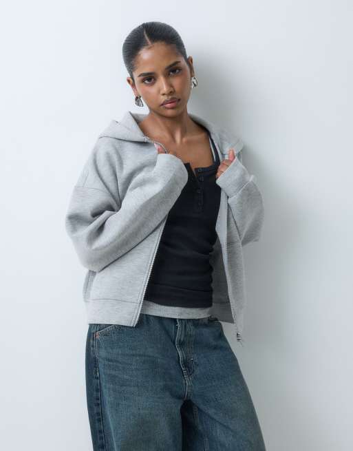 ASOS DESIGN Petite hoodie zippé en tissu scuba gris chiné, 3 de 5