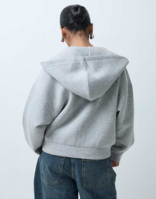 ASOS DESIGN Petite hoodie zippé en tissu scuba gris chiné, 4 de 5
