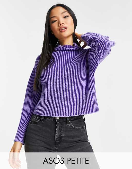 ASOS DESIGN Petite - Hoogsluitende trui met contrasterende ribbels in paars