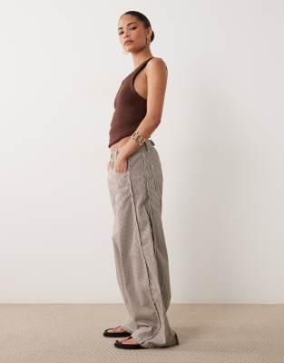 Asos Petite Asos Design Petite Horseshoe Pants With Tab Waist Detail In Brown