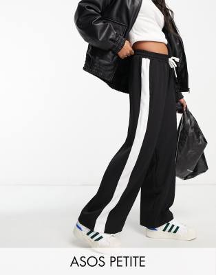 ASOS DESIGN Petite - Hose zum Hineinschlüpfen in Schwarz mit Kontrastbahn-Blau