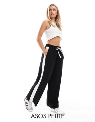 ASOS DESIGN Petite - Hose zum Hineinschlüpfen in Schwarz mit Kontrastbahn