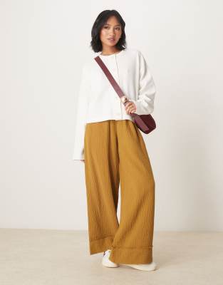 ASOS DESIGN Petite - Hose zum Reinschlüpfen aus grob gewebter Baumwolle in Olivgrün