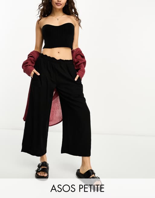 ASOS DESIGN Petite – Hosenrock in Schwarz mit Leinenanteil