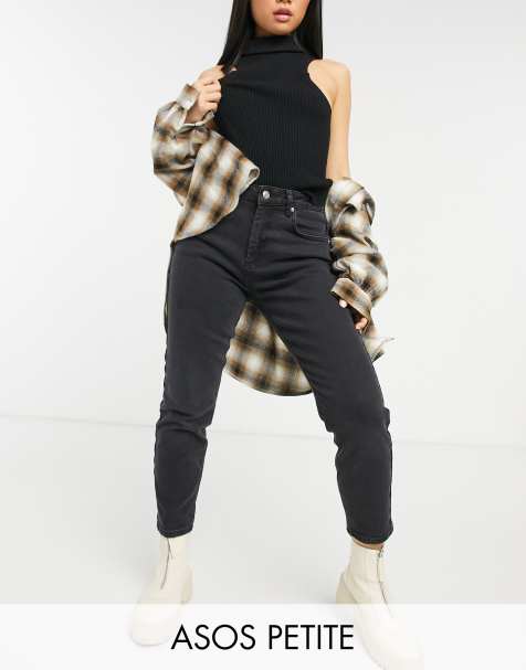 ASOS DESIGN Petite hourglass high rise farleigh 'slim' mom jeans in washed black - view 1