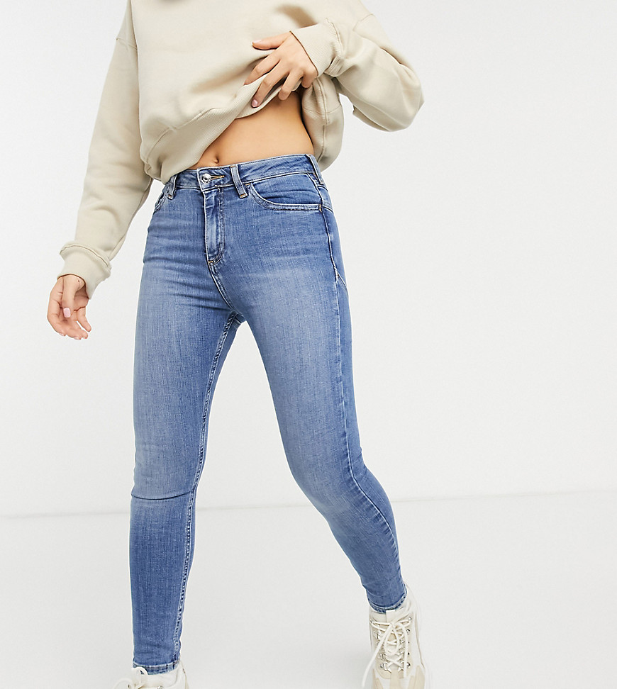 ASOS DESIGN Petite hourglass high rise 'lift and contour' skinny jeans in midwash-Blues