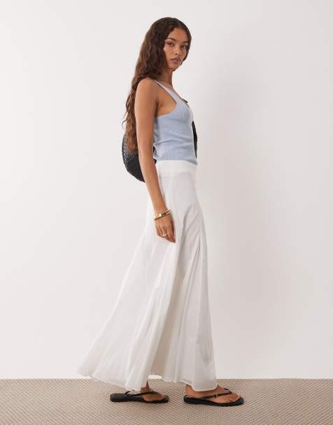 ASOS DESIGN Petite - Hvid maxinederdel med kiler i bomuld - view 1