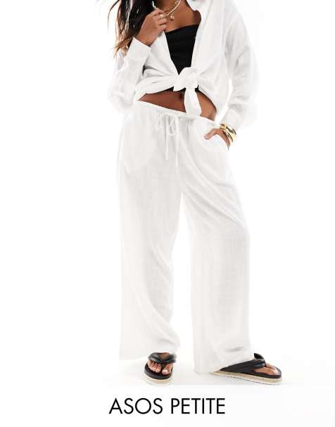 ASOS DESIGN Petite - Hvide pull-on-bukser i hørblanding - view 1