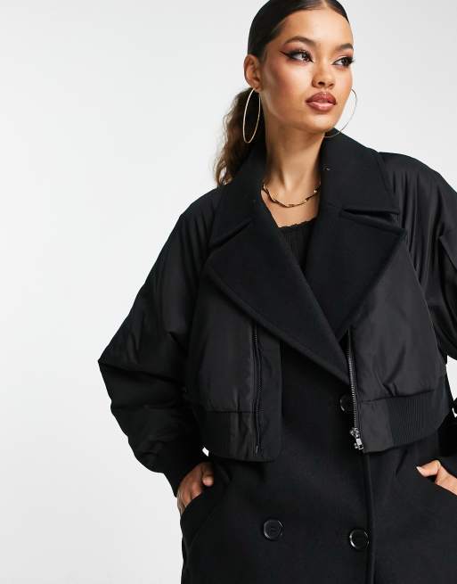 ASOS DESIGN Petite hybrid bomber coat in black ASOS