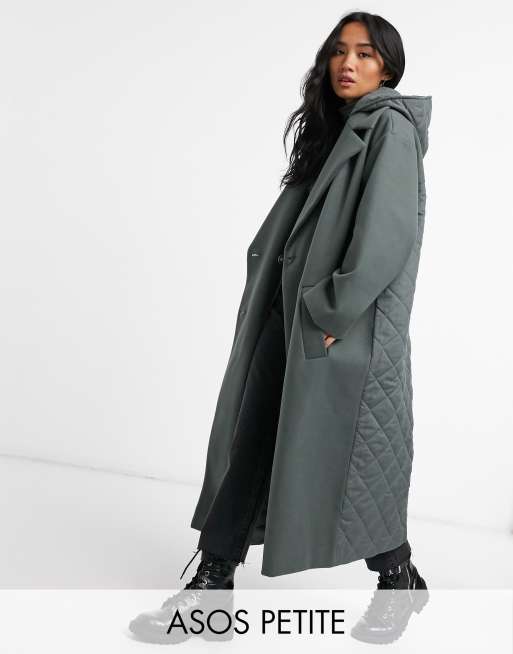 ASOS DESIGN Petite hybrid quilted oversized coat in sage