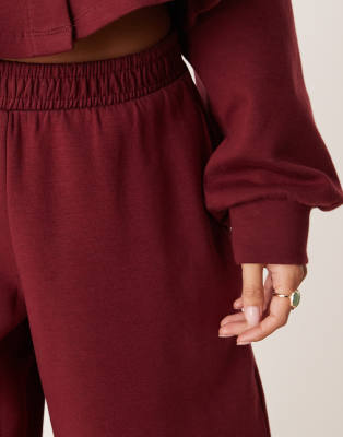 Asos Petite Asos Design Petite Interlock Barrel Leg Sweatpants In Burgundy