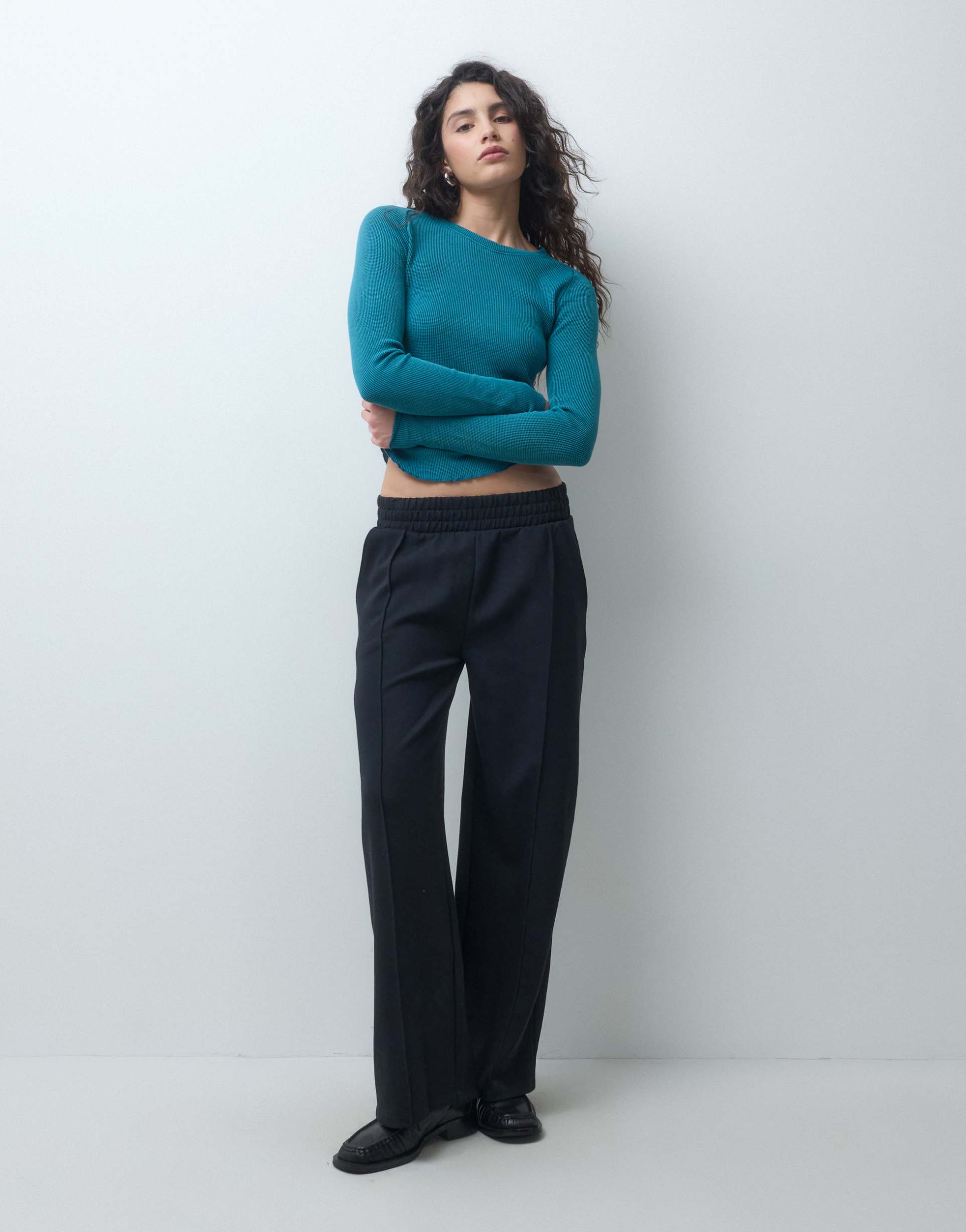 ASOS DESIGN petite interlock jogger with pleat in black