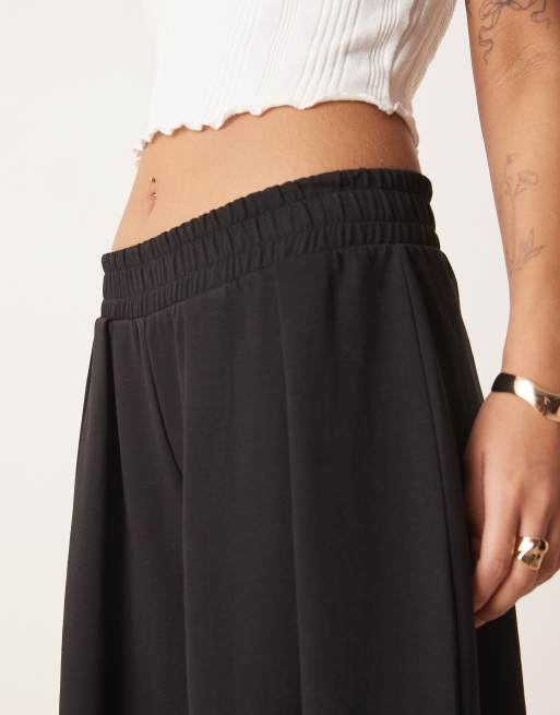 ASOS DESIGN Petite interlock super wide leg trouser in black, 4 of 5