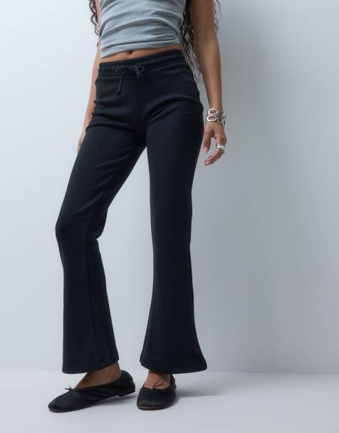 ASOS DESIGN Petite Interlock wide leg flare in black - view 1