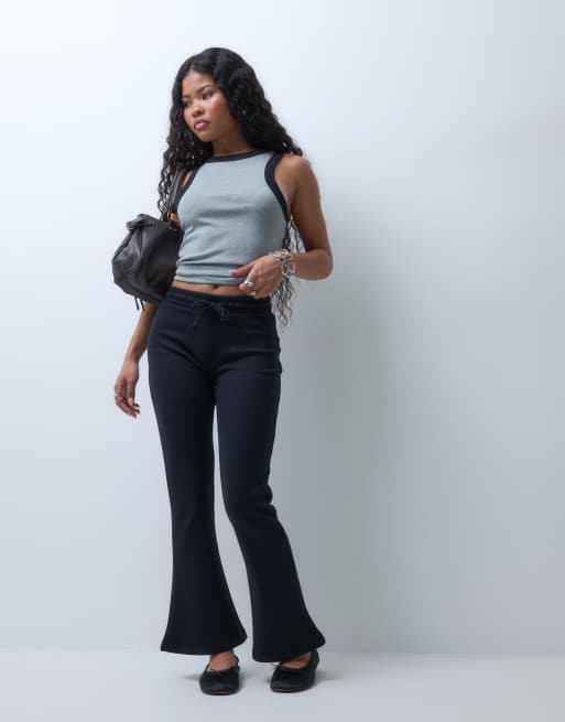 ASOS DESIGN Petite Interlock wide leg flare in black, 2 of 5