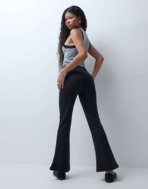 ASOS DESIGN Petite Interlock wide leg flare in black, 4 of 5