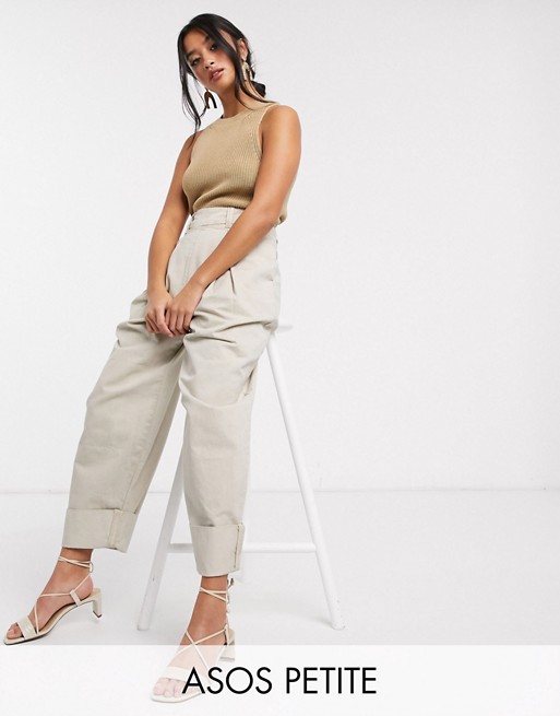 ASOS DESIGN Petite inverted pleat clean balloon leg trouser with turn up