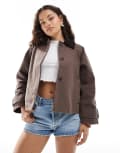[ASOS Petite] ASOS DESIGN Petite jacket with contrast collar in mocha-No colour S Mocha