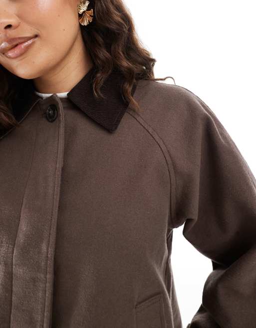 ASOS DESIGN Petite jacket with contrast collar in mocha, 3 of 4