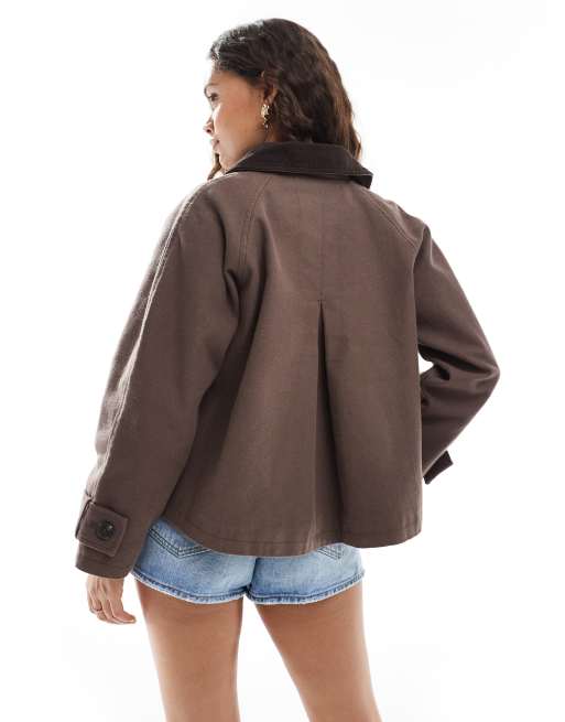 ASOS DESIGN Petite jacket with contrast collar in mocha, 4 of 4