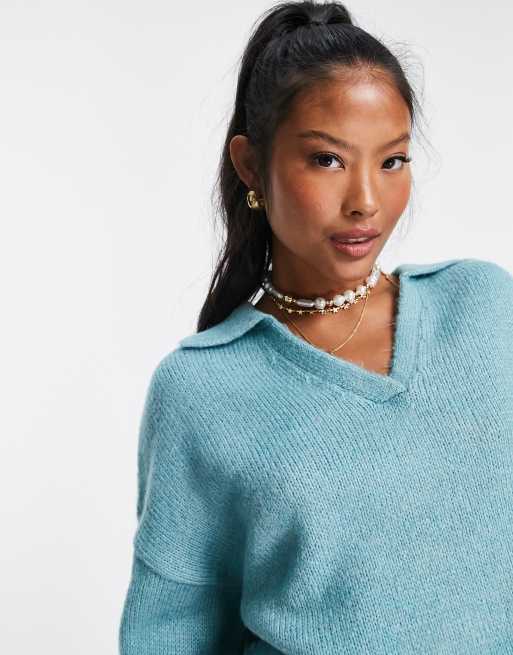 ASOS DESIGN Petite – Jasnozielony sweter oversize z otwartym kołnierzem, 2 z 4