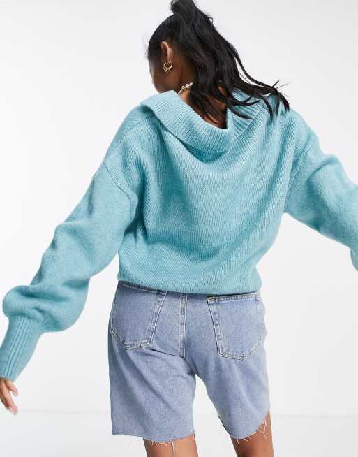 ASOS DESIGN Petite – Jasnozielony sweter oversize z otwartym kołnierzem, 4 z 4