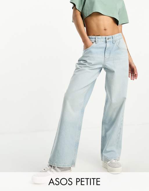 ASOS DESIGN Petite - Jean boyfriend baggy à taille mi-haute - Bleu clair