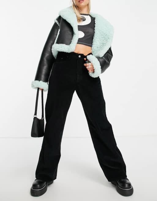 ASOS DESIGN Petite - Jean dad décontracté en velours côtelé taille haute - Noir, 4 de 4