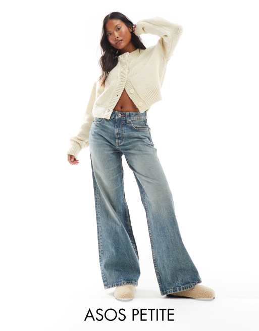ASOS DESIGN Petite - Jean dad large - Bleu moyen vintage délavé