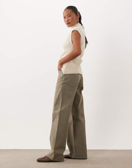 ASOS DESIGN Petite jean droit large en kaki, 2 de 5