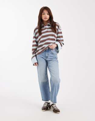 ASOS DESIGN Petite - Jean droit stretch et confortable longueur cheville - Bleu moyen authentique W34 L26
