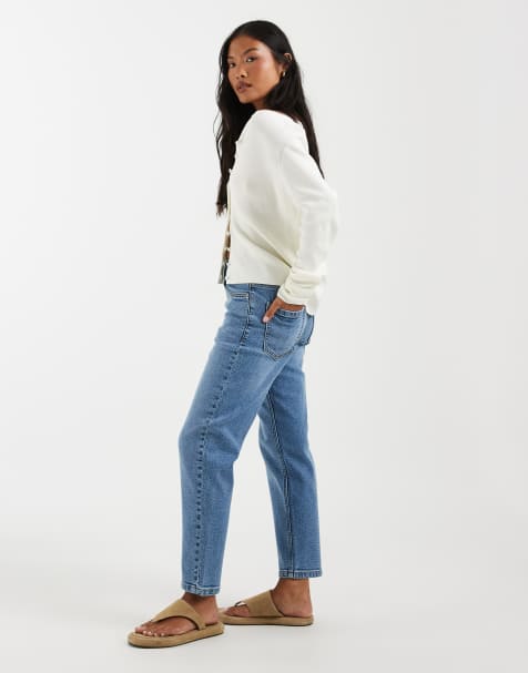 ASOS DESIGN Petite - Jean mom slim - Bleu clair délavé - view 1