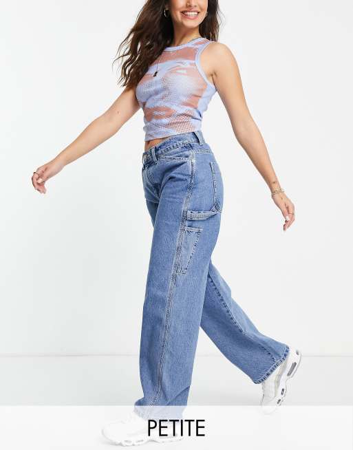 ASOS DESIGN Petite - Jean skateur oversize taille mi-haute - Bleu clair délavé