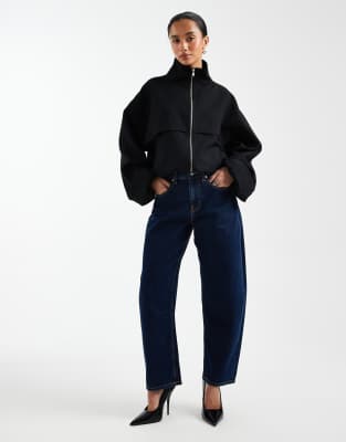 ASOS DESIGN Petite - Jean slim bouffant - Brut délavé-Bleu marine W26 L26