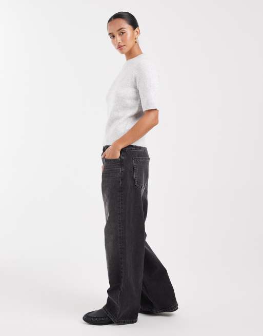 ASOS DESIGN Petite - Jeans ampi a vita bassa nero slavato , 2 di 5