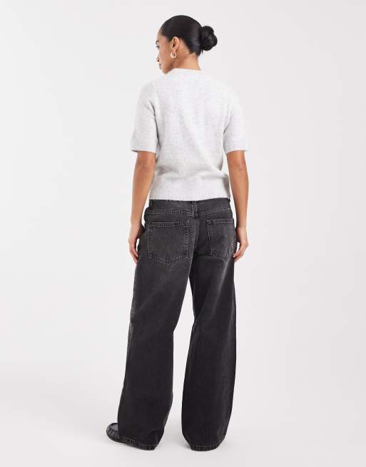 ASOS DESIGN Petite - Jeans ampi a vita bassa nero slavato , 3 di 5