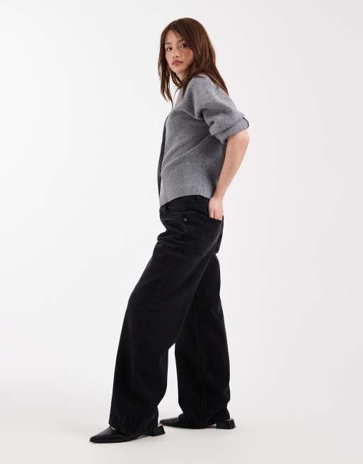 ASOS DESIGN Petite - Jeans ampi a vita bassa nero slavato, 3 di 5