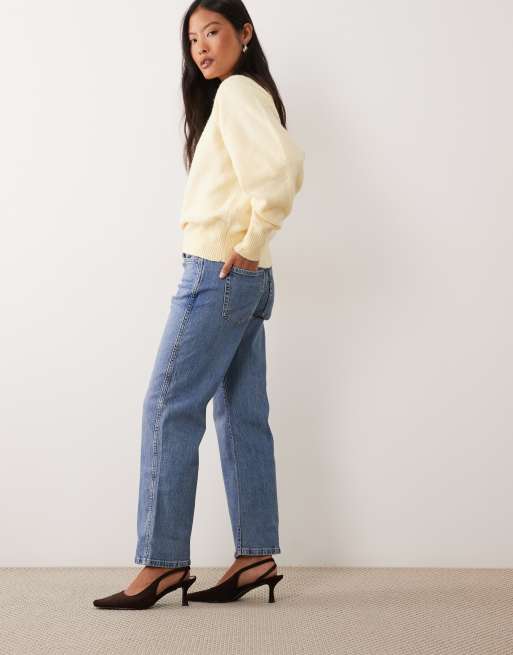 ASOS DESIGN Petite - Jeans comfort dritti elasticizzati blu medio autentico, 2 di 5