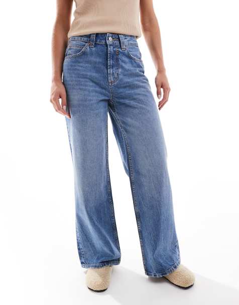ASOS DESIGN Petite - Jeans dad fit blu medio a fondo ampio - view 1